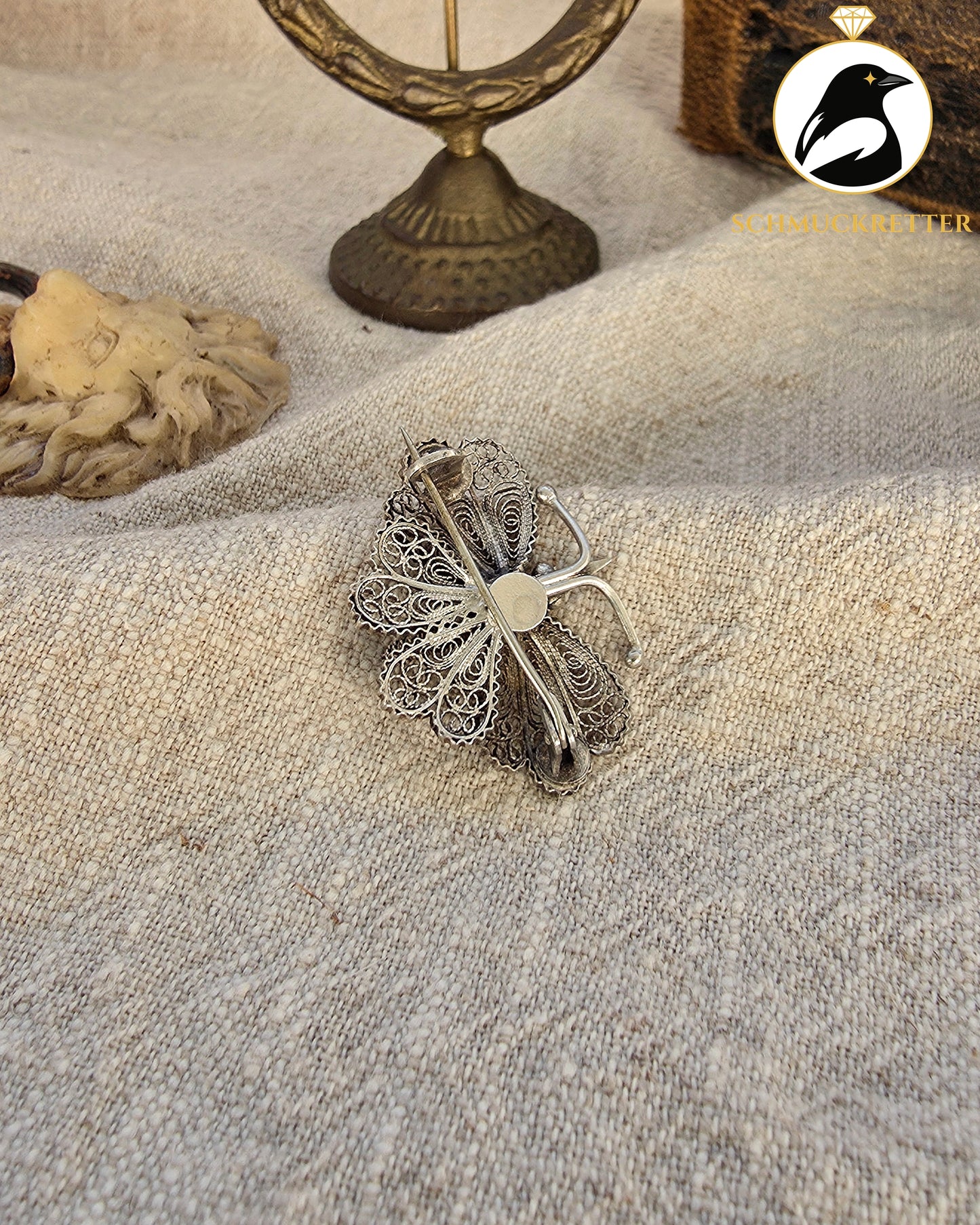 800 Silber Filigranbrosche – Schmetterling