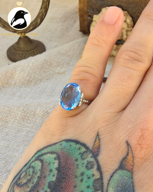 800 Silberring mit blauem Glas | ca. 1940–1950, Gr. 47