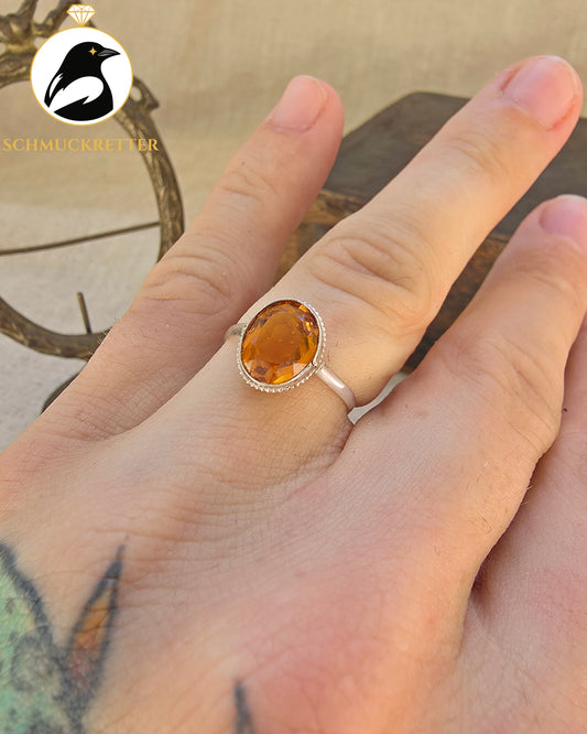 800 Silberring mit orangenem Glas | ca. 1940–1950, Gr. 42-54