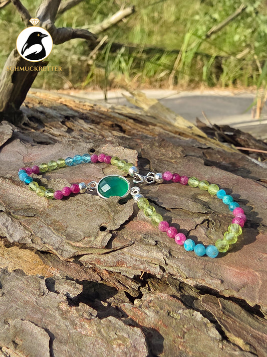Armband | Pantherchamäleon | Grüner Achat, Peridot, Topas, Apatit & Rubin