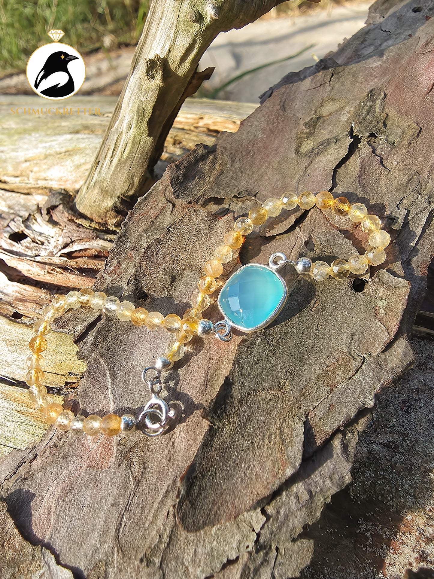Armband | Wellensittich | Citrin& hellblauer Chalcedon