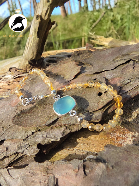 Armband | Wellensittich | Citrin& hellblauer Chalcedon