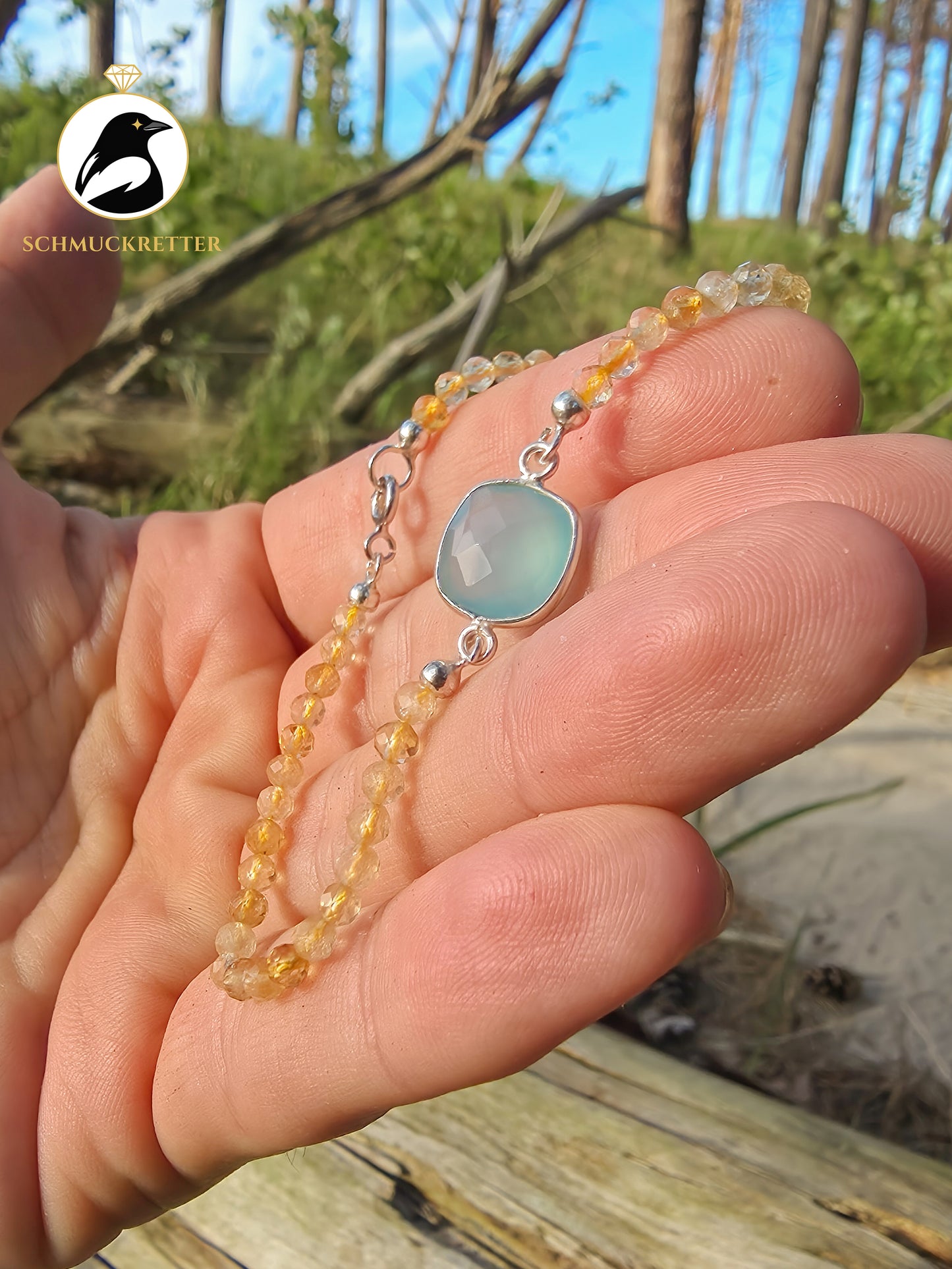 Armband | Wellensittich | Citrin& hellblauer Chalcedon