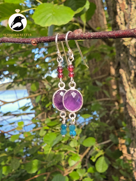 Ohrringe | Kampffisch | Amethyst, Apatit & Granat