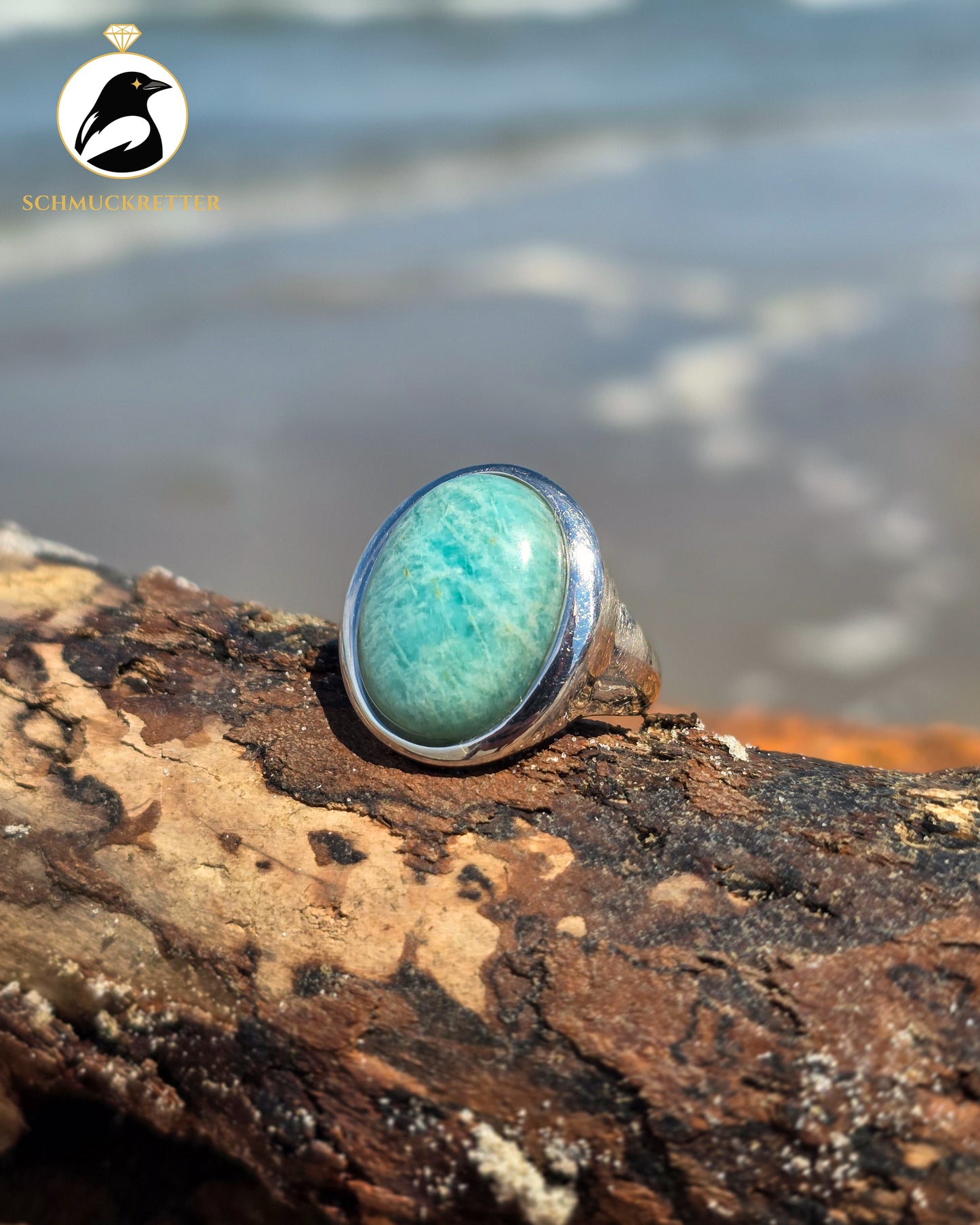 Massiver Amazonit-Ring aus 925 Silber, Gr. 57
