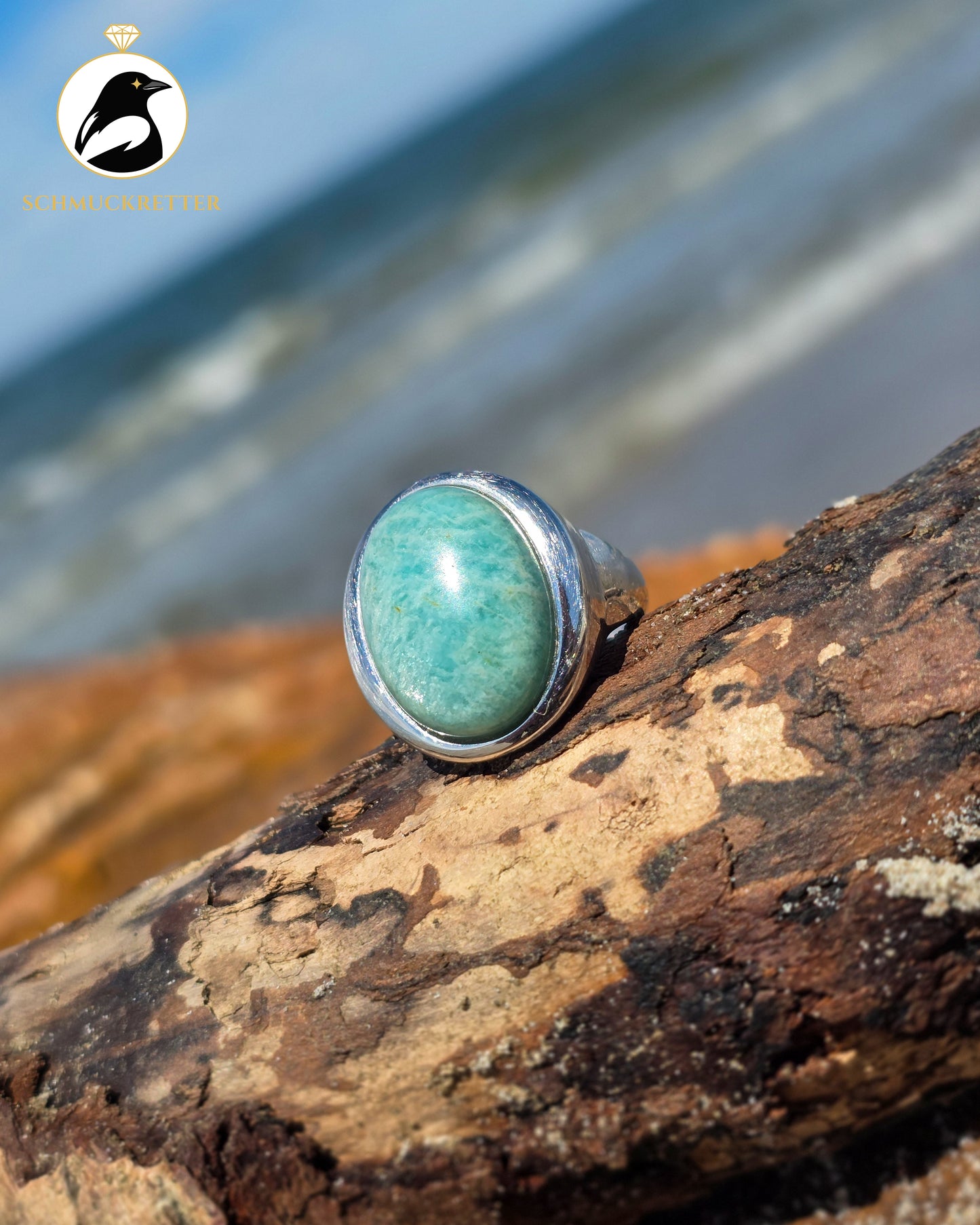 Massiver Amazonit-Ring aus 925 Silber, Gr. 57