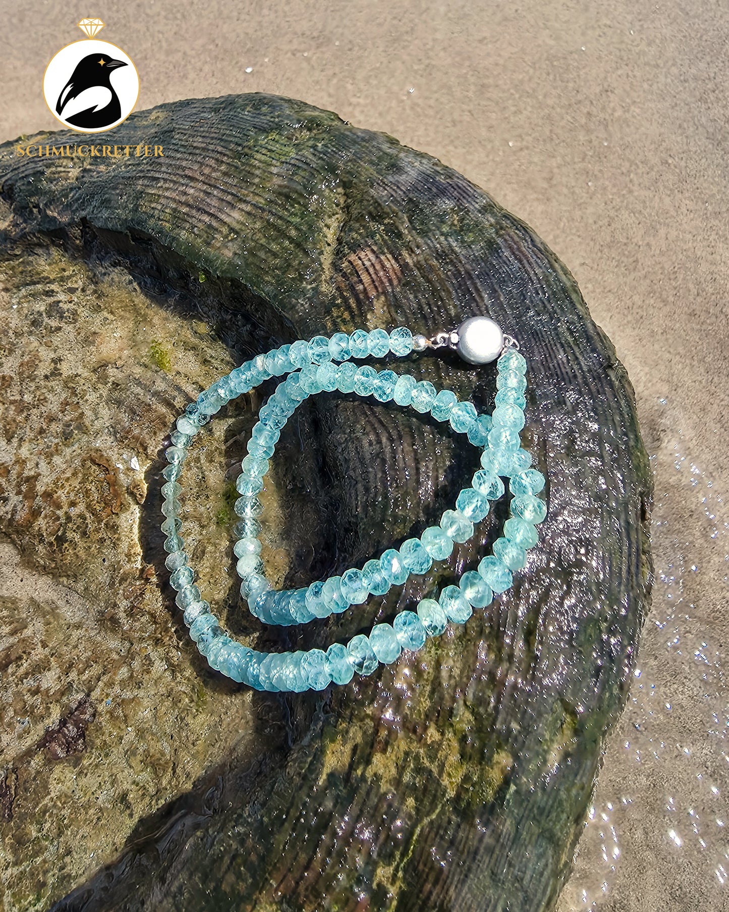 Aquamarin-Kette in facettierten Rondellen mit 925 Silber Verschluss