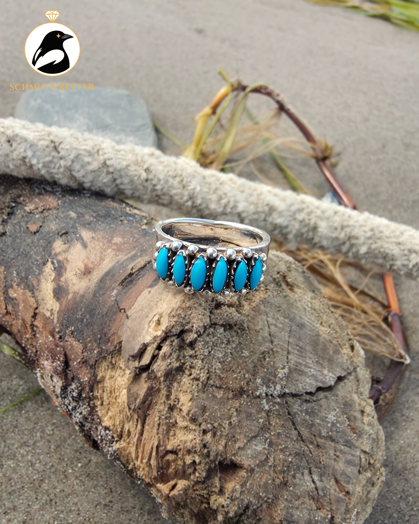 Massiver Zuni Style Ring aus 925 Silber mit Türkis, Gr. 57