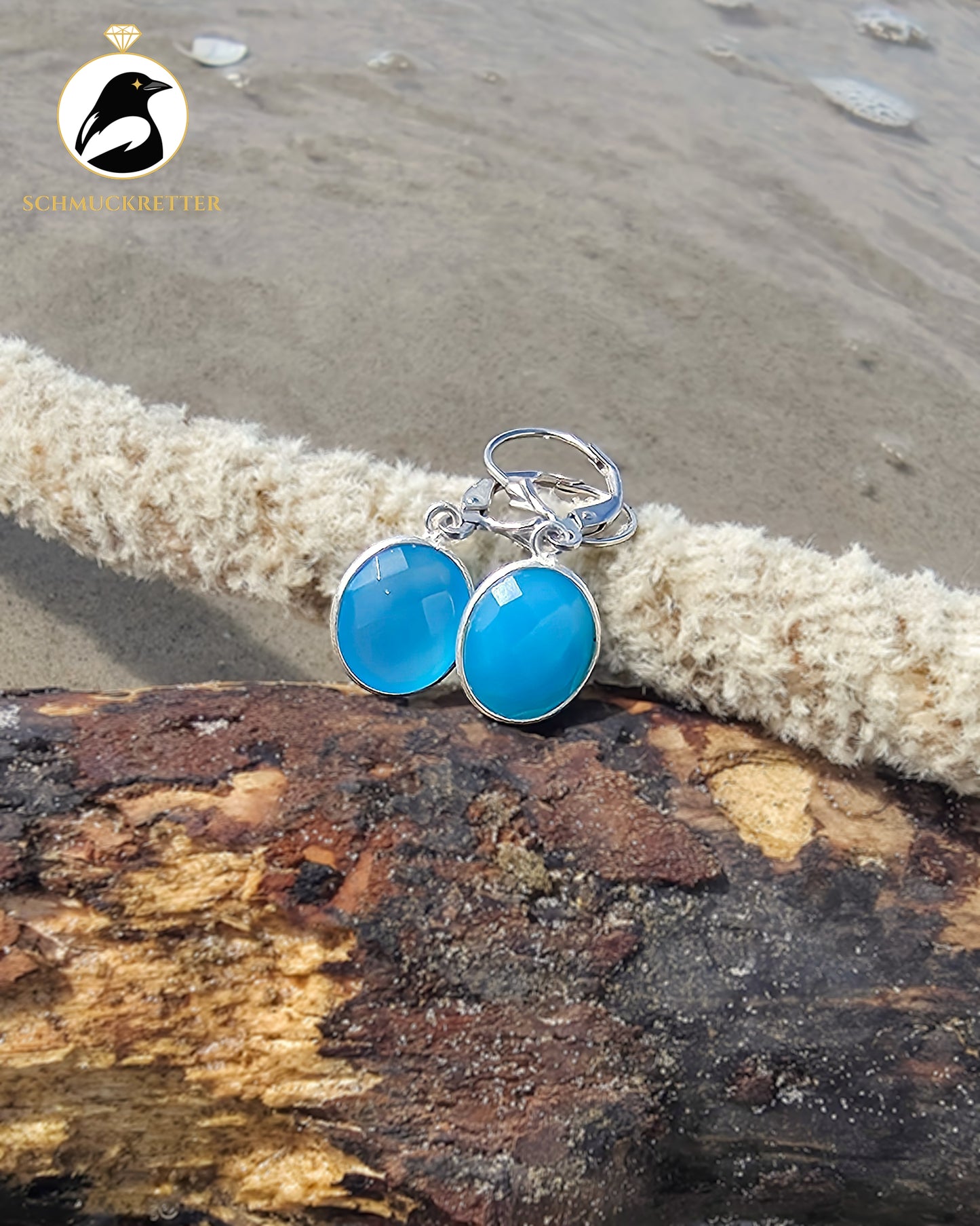 Blaue Chalcedon Ohrringe, facettiert - gefasst in 925 Silber