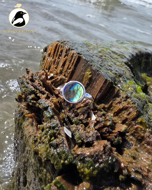 Labradorit Ring aus 925 Silber, verstellbar