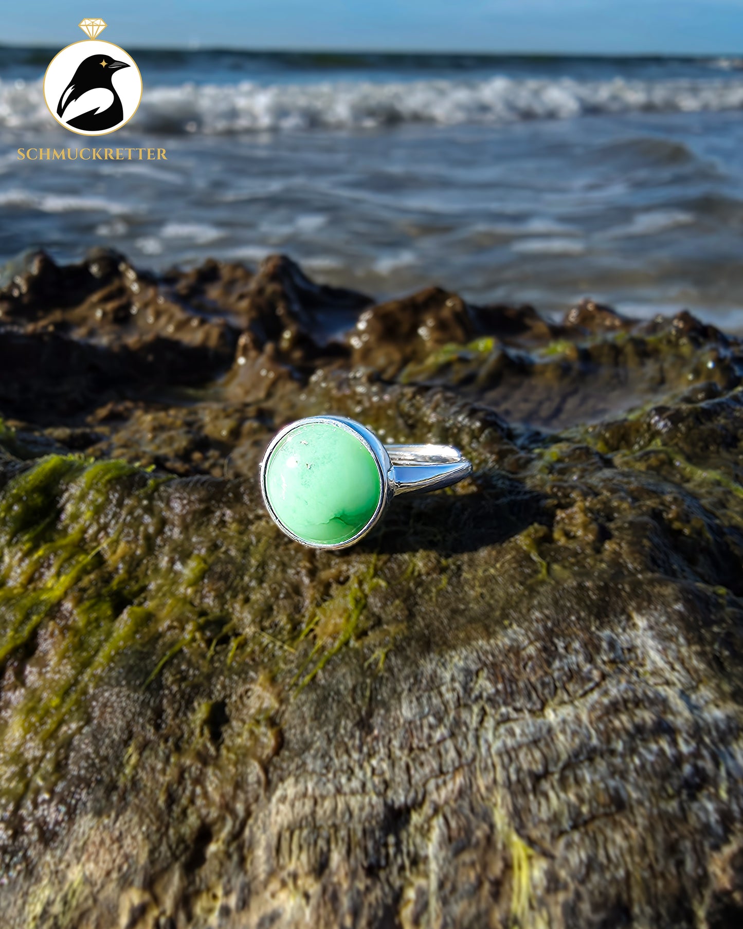 Chrysopras Ring aus 925 Silber, verstellbar