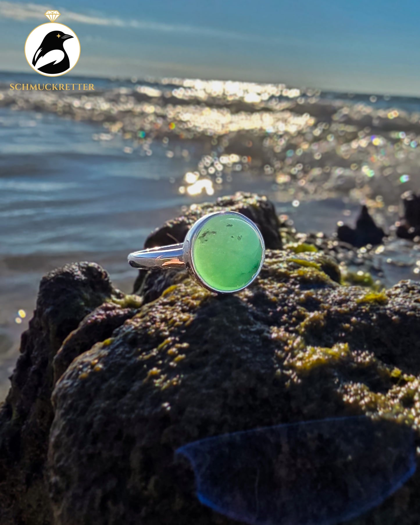 Chrysopras Ring aus 925 Silber, verstellbar