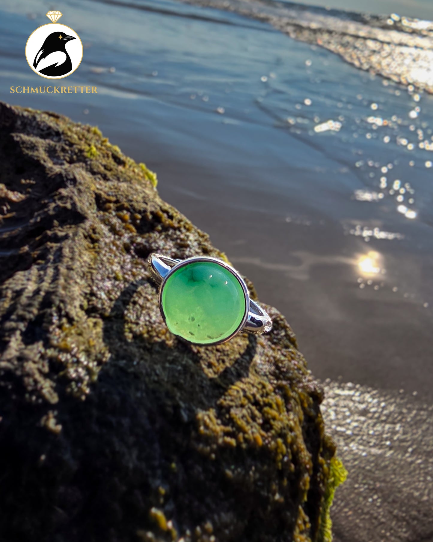 Chrysopras Ring aus 925 Silber, verstellbar