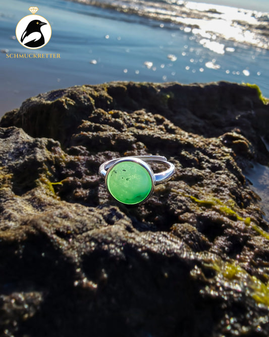 Chrysopras Ring aus 925 Silber, verstellbar