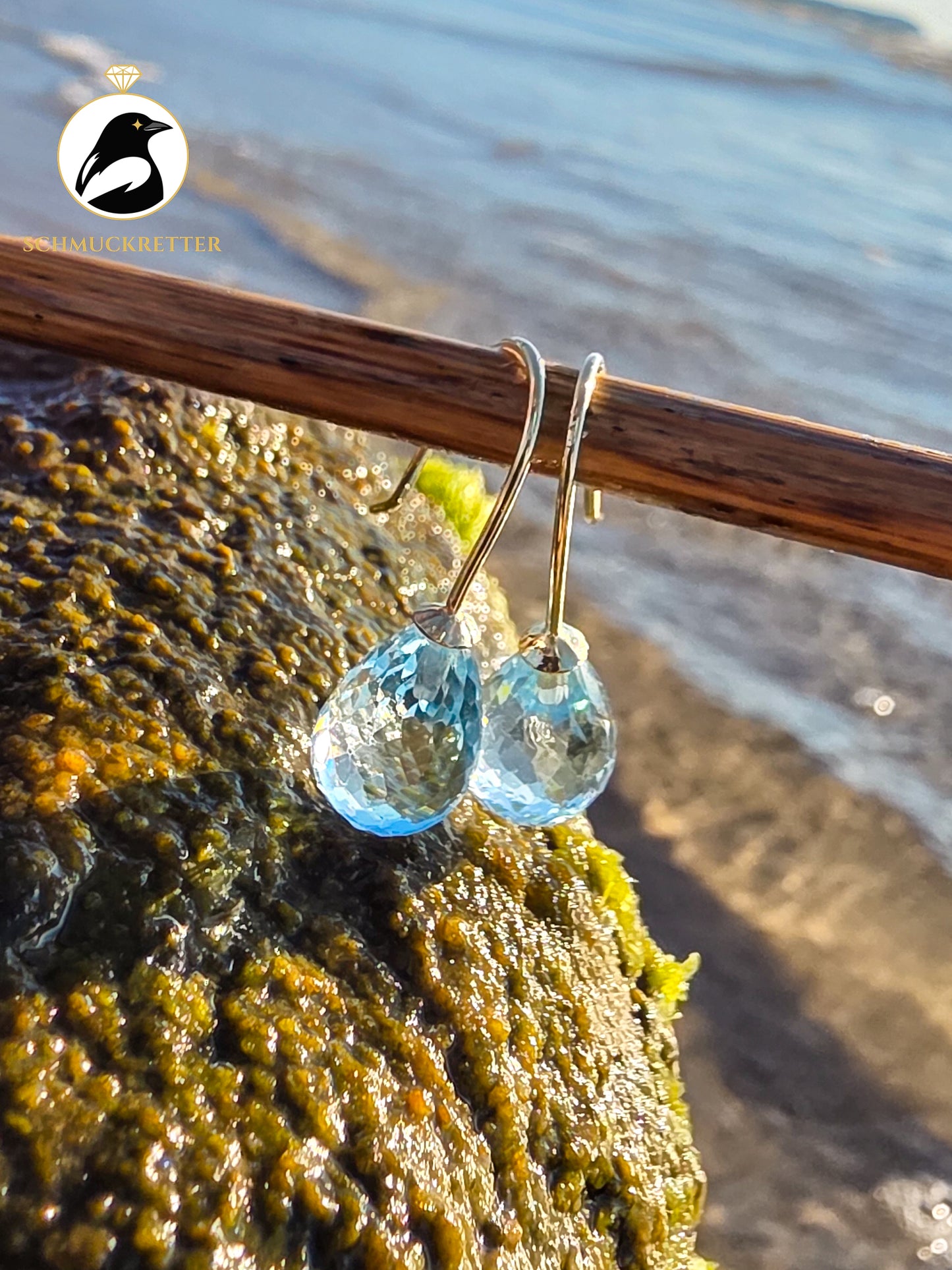 Facettierte Blautopas Ohrringe - 585 Gold