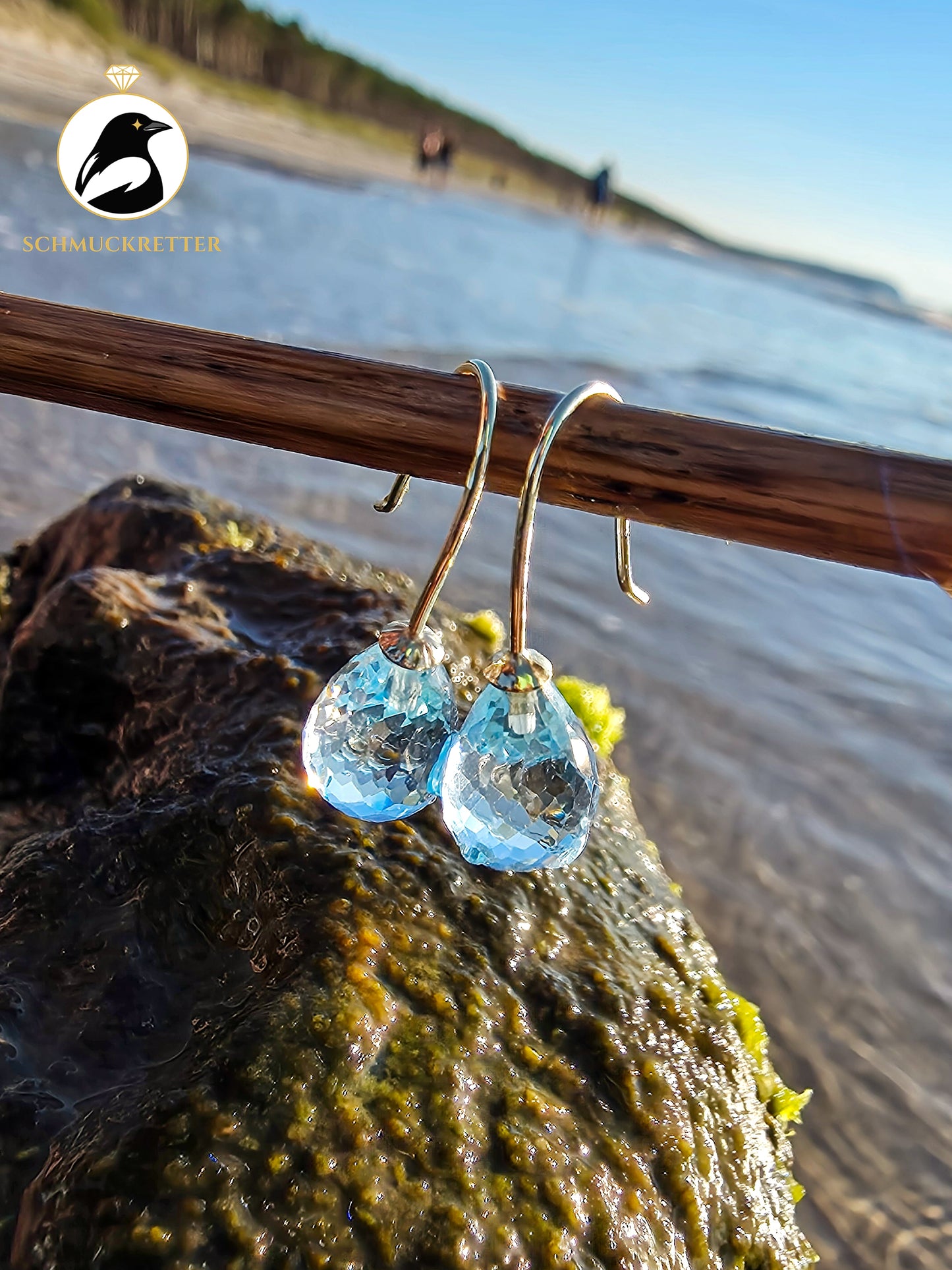 Facettierte Blautopas Ohrringe - 585 Gold