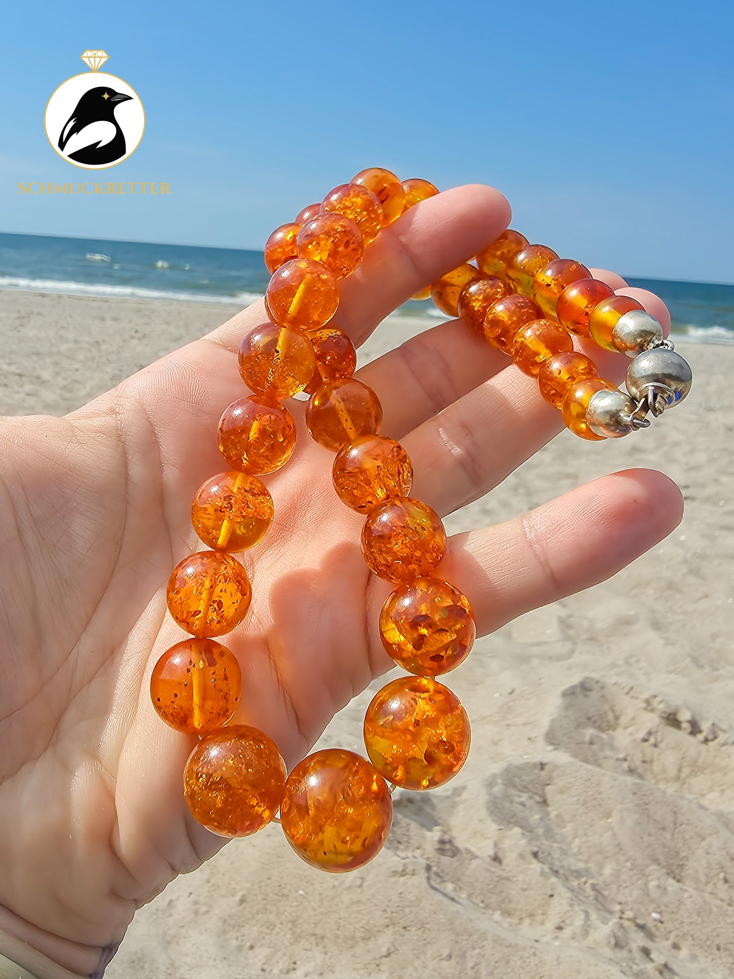 Rundes Bernstein Collier mit Alpacca Verschluss