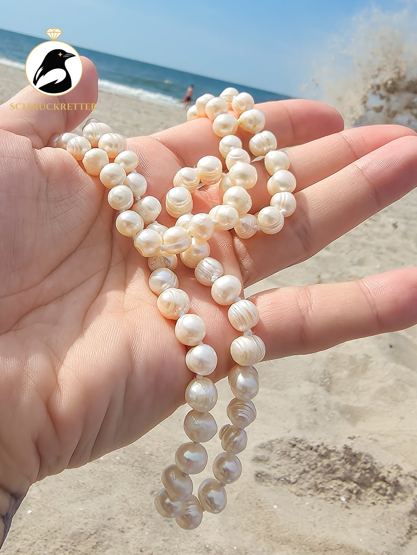 Set: Beach-Ketten - großer Perlmuttanhänger und lange Süßwasserperlenkette