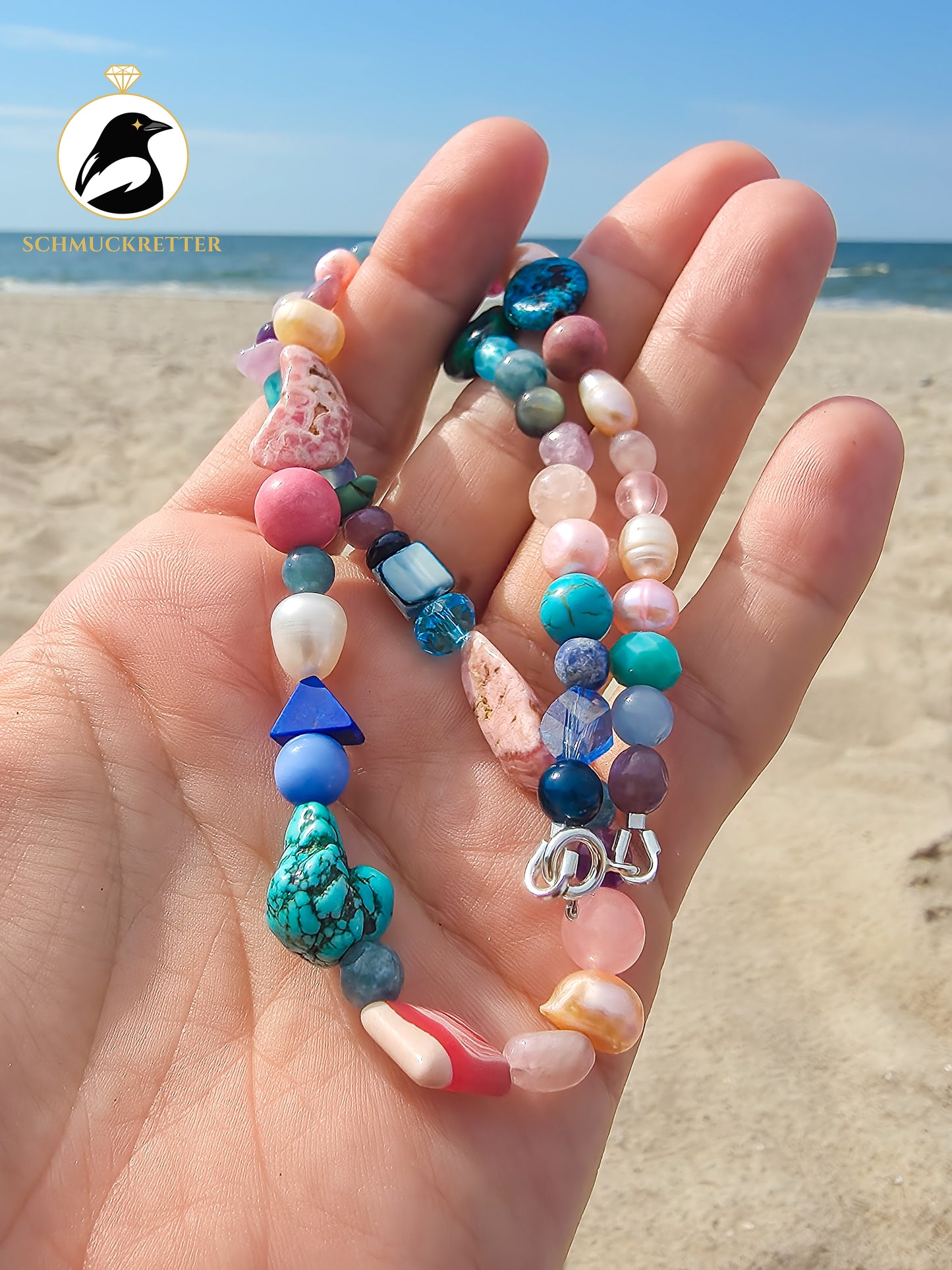 Candy Beach: Kette mit Rhodochrosit, Ametyhst, Türkis & 925 Silber Verschluss