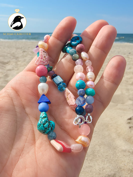 Candy Beach: Kette mit Rhodochrosit, Ametyhst, Türkis & 925 Silber Verschluss