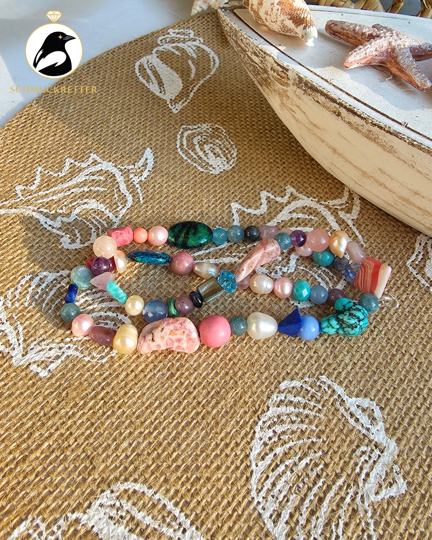 Candy Beach: Kette mit Rhodochrosit, Ametyhst, Türkis & 925 Silber Verschluss