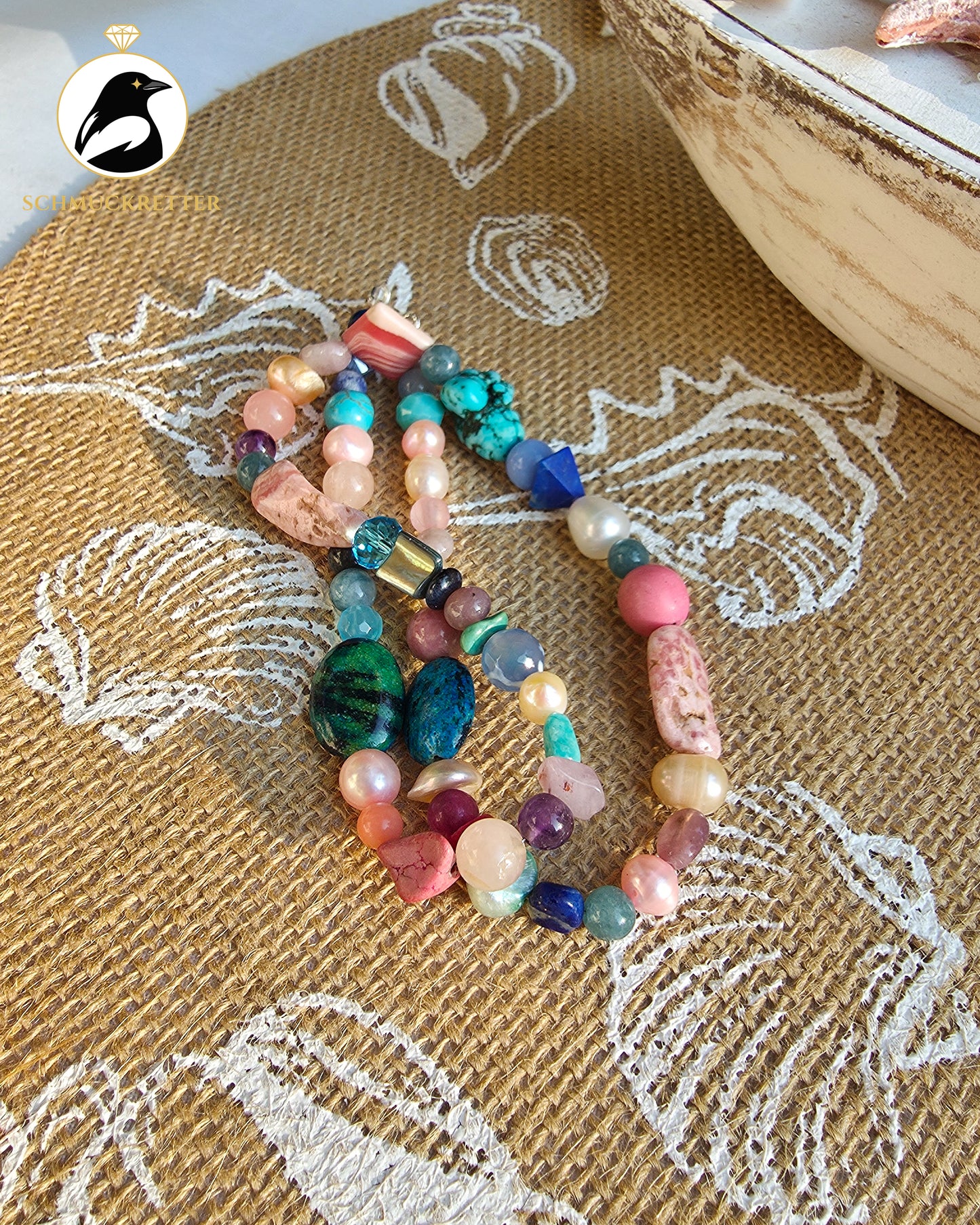 Candy Beach: Kette mit Rhodochrosit, Ametyhst, Türkis & 925 Silber Verschluss