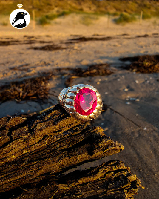 Abendsonne - 416er Gold (10K) Ring mit Korund, Gr. 61
