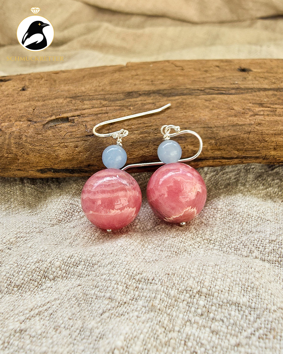 925 Silber Ohrringe mit Rhodochrosit und Beryll