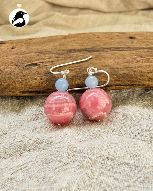 925 Silber Ohrringe mit Rhodochrosit und Beryll