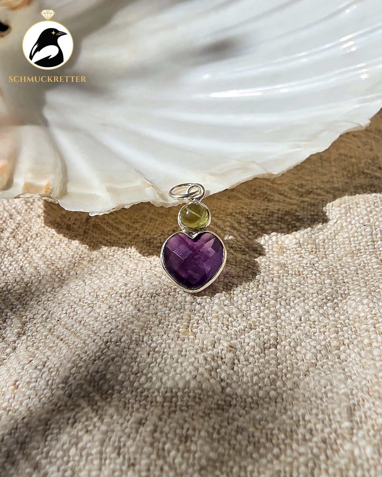 Herz Anhänger mit Amethyst & Peridot gefasst in 925 Silber