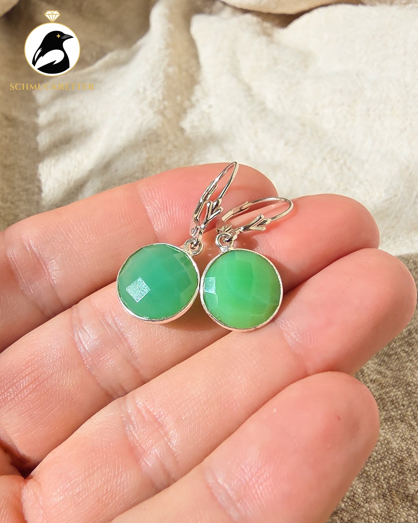 Chrysopras-Ohrringe aus 925 Silber