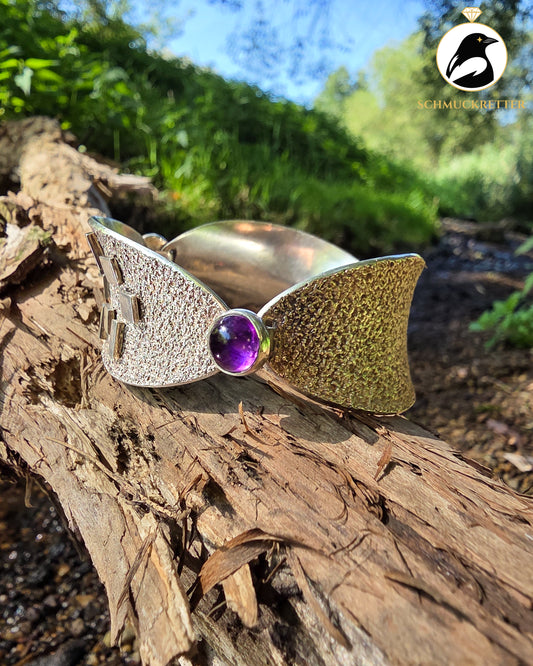ALTON Schweden – Modernistischer 925 Silber Armreif mit Amethyst, 1967