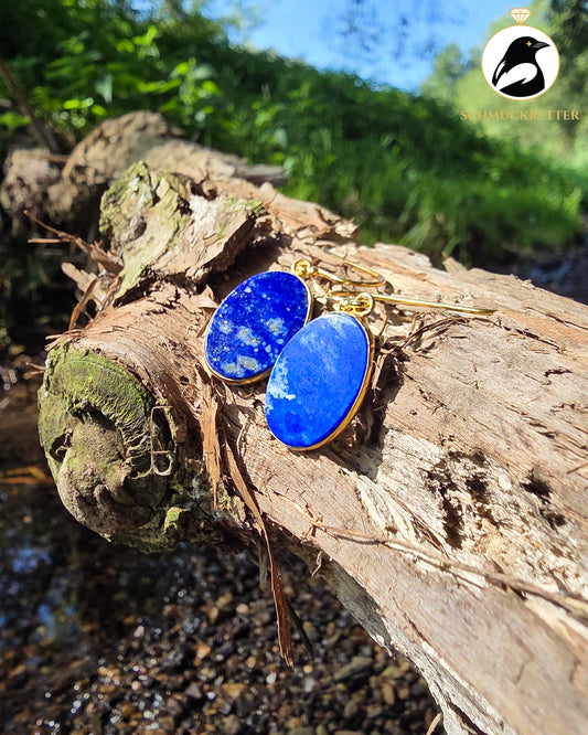 Große Lapislazuli-Ohrringe aus vergoldetem 925 Silber