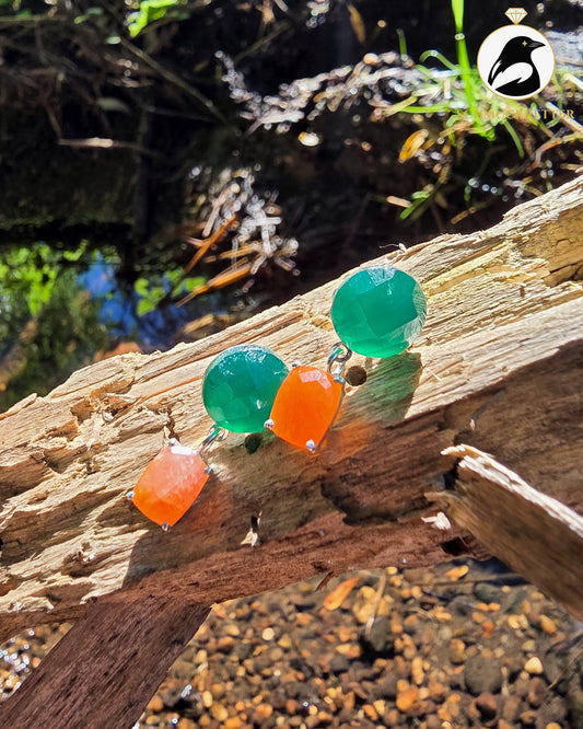 Orangenhain — Ohrringe mit Karneol und grünem Onyx, 925 Silber
