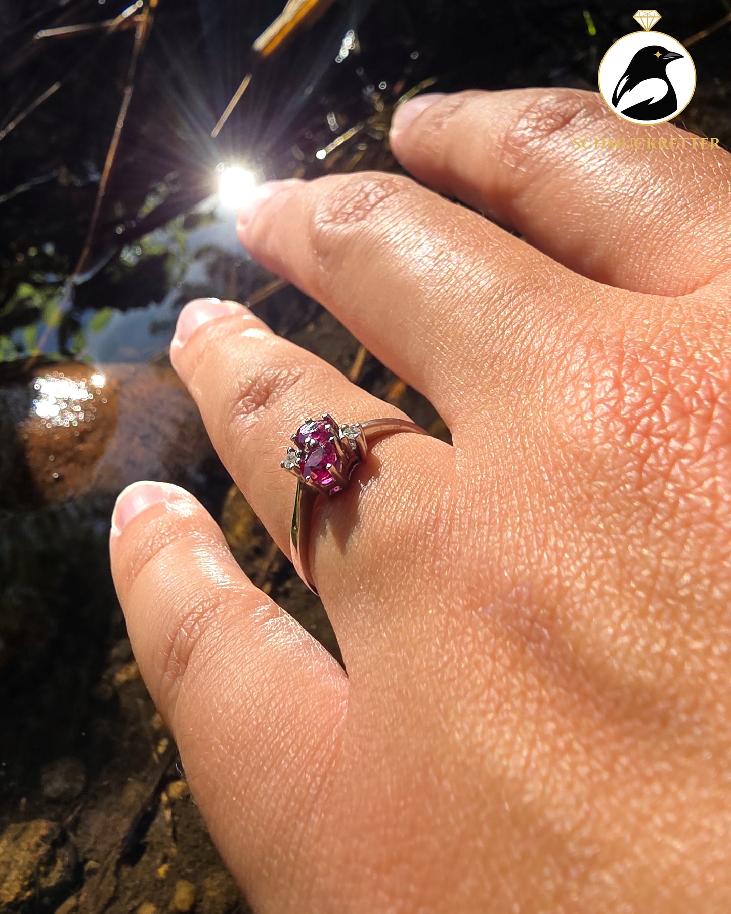 585 Weißgold Ring mit Rubinen und Diamanten, Gr. 54