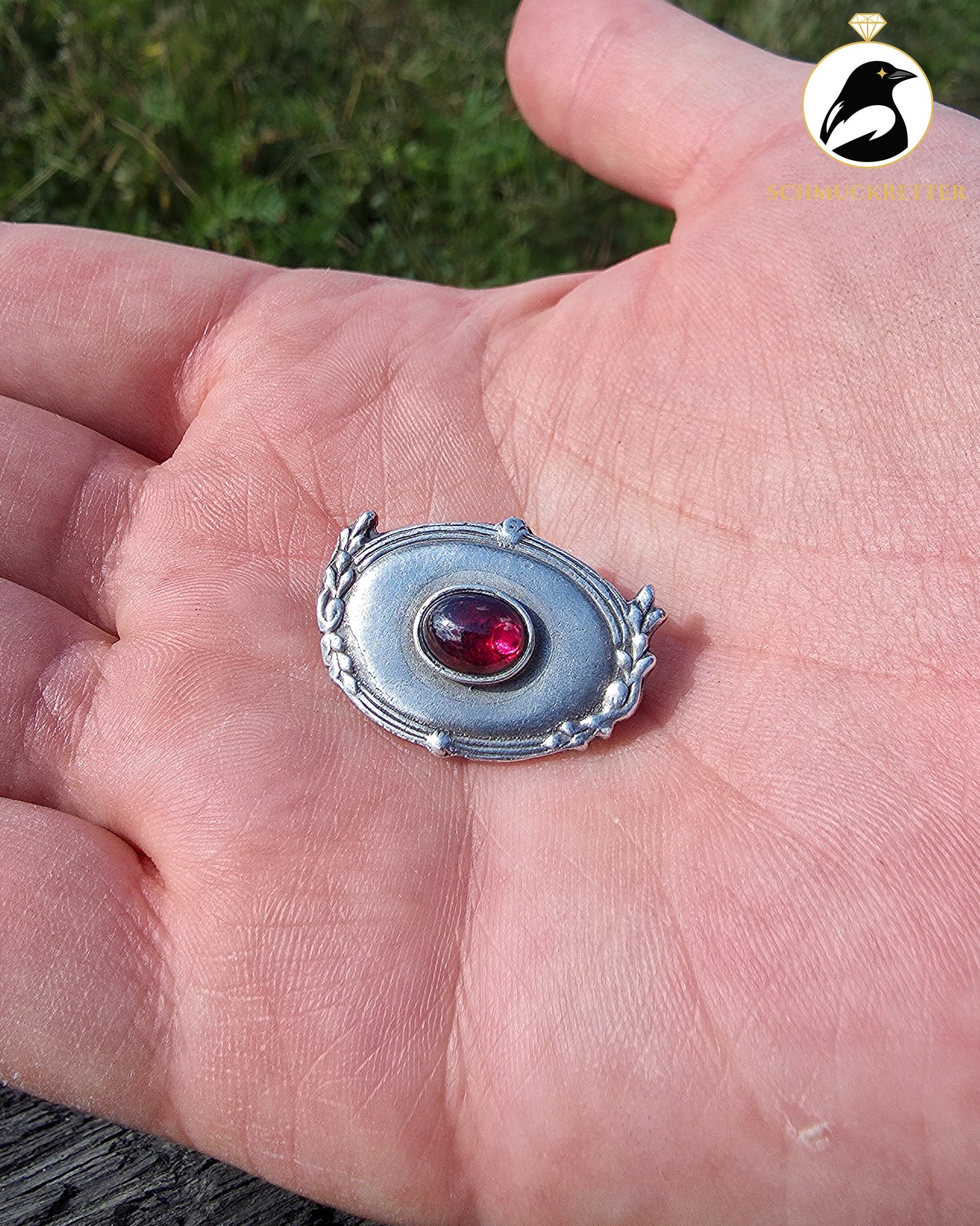 Granat Brosche aus 925 Silber