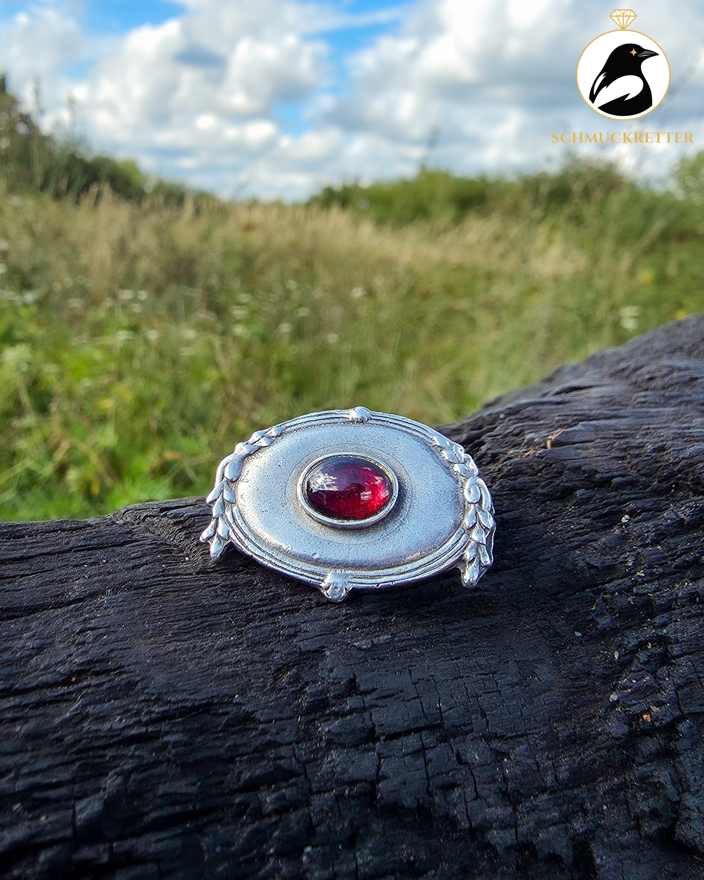 Granat Brosche aus 925 Silber