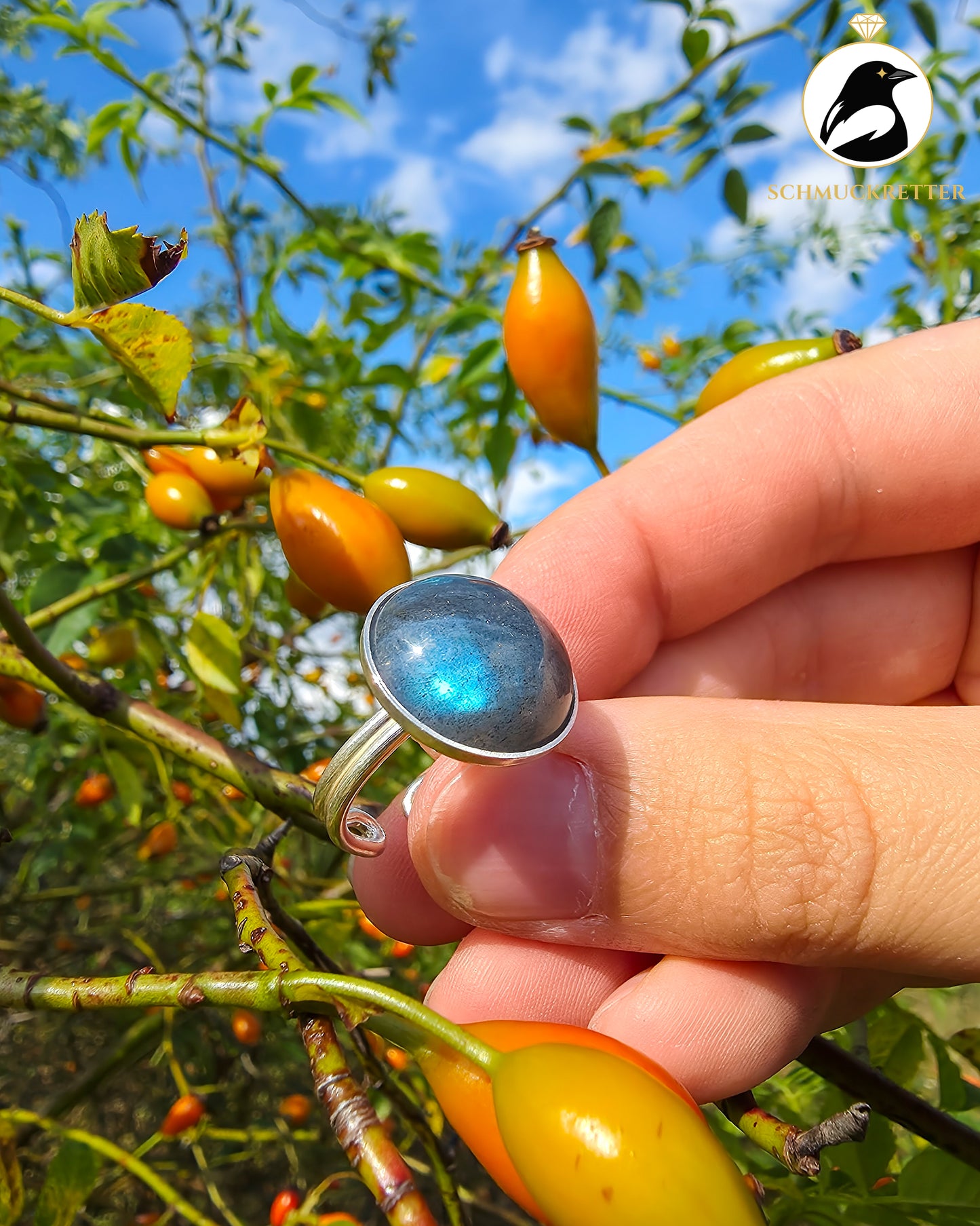 Labradorit Ring aus 925 Silber, verstellbar