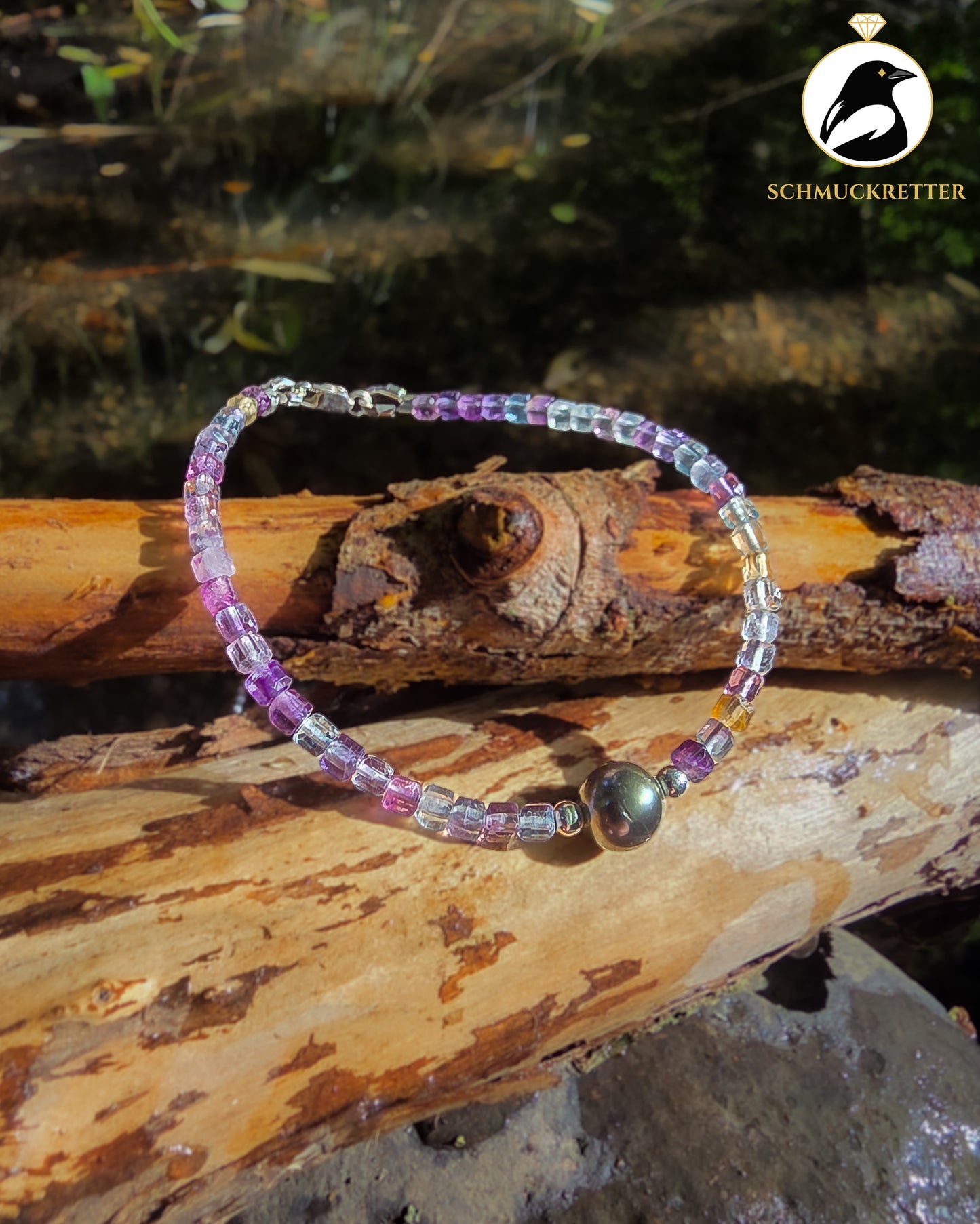 AURORA – Tahitiperlen-Armband mit Multi-Fluorit | 925 Silber