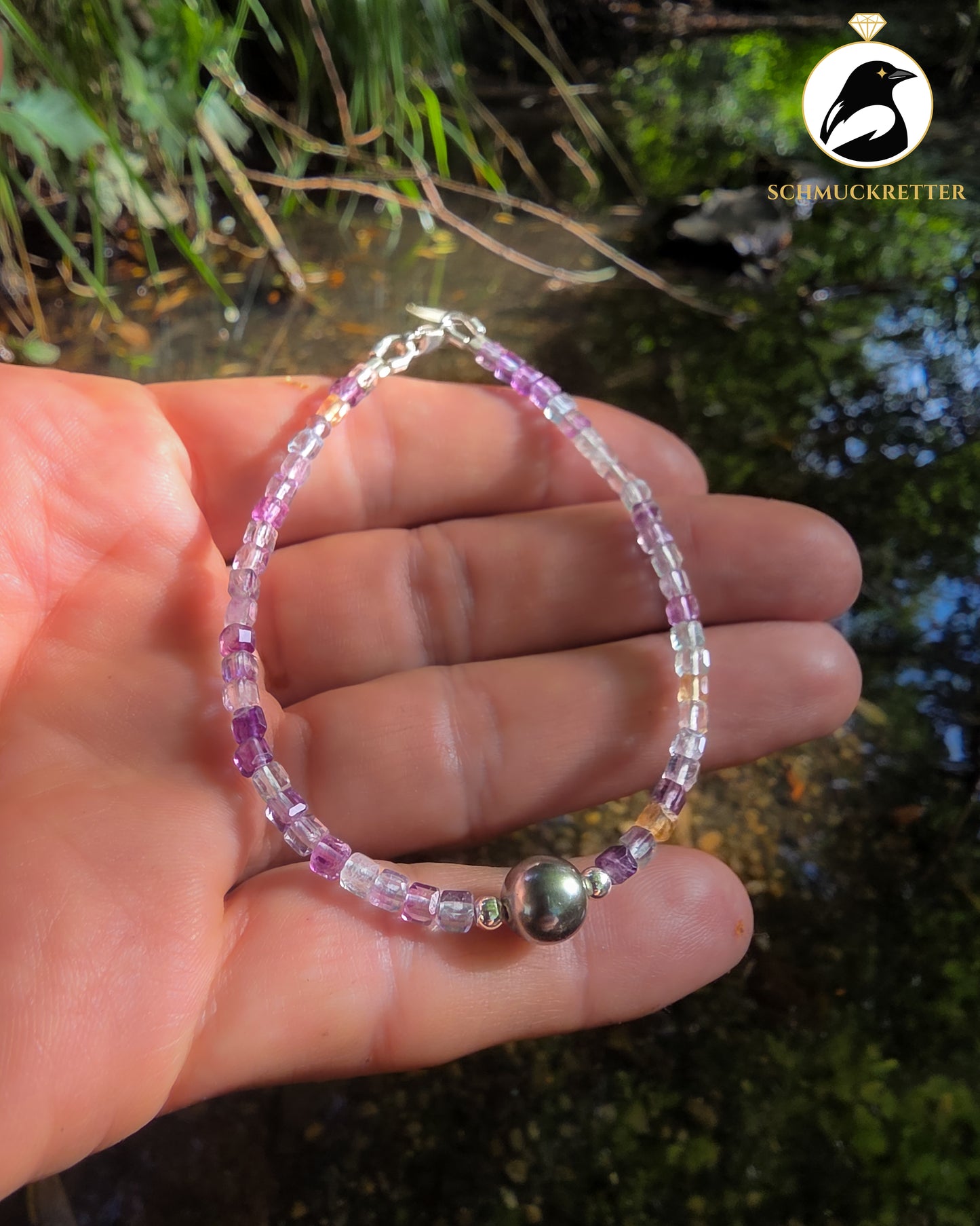 AURORA – Tahitiperlen-Armband mit Multi-Fluorit | 925 Silber