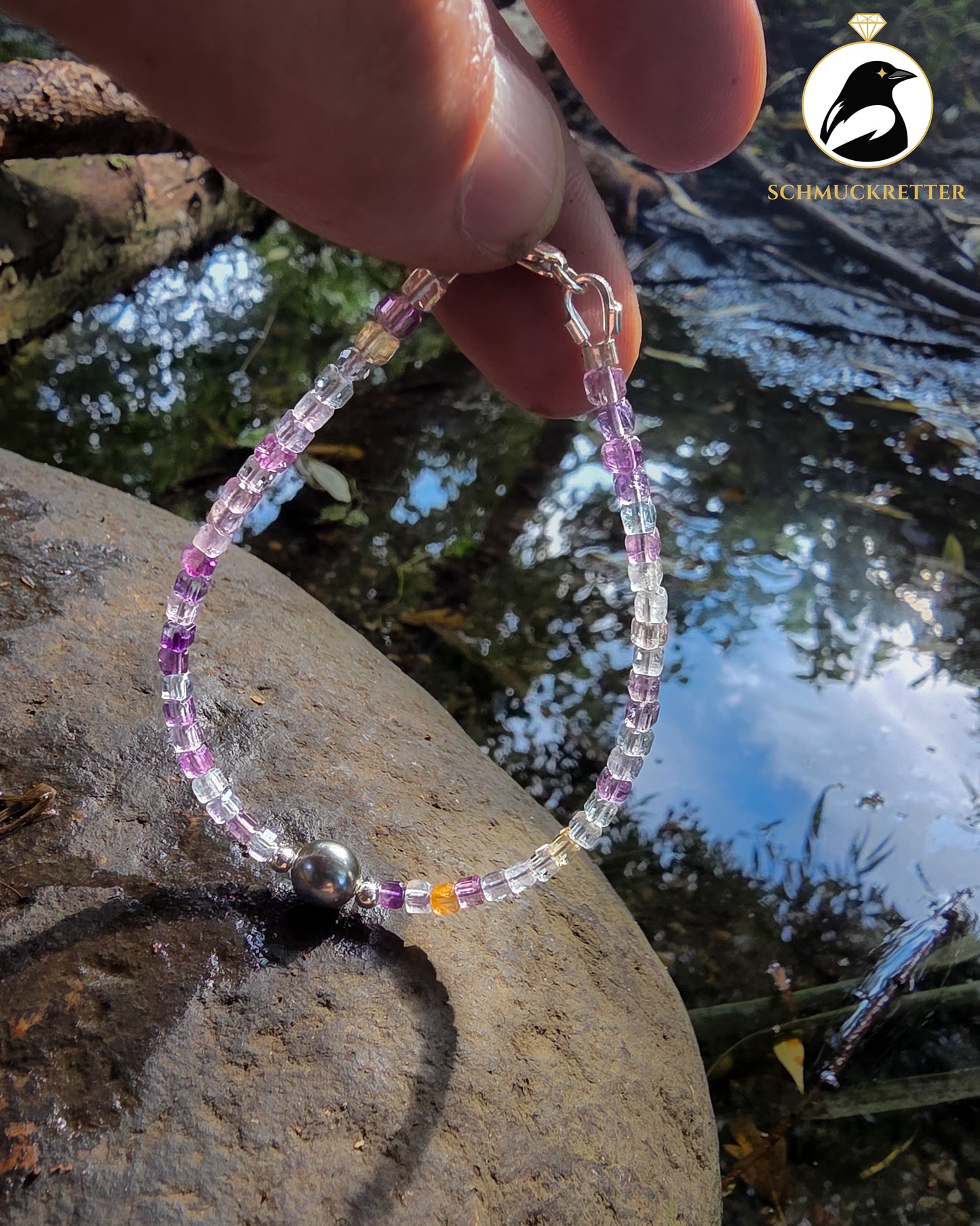 AURORA – Tahitiperlen-Armband mit Multi-Fluorit | 925 Silber