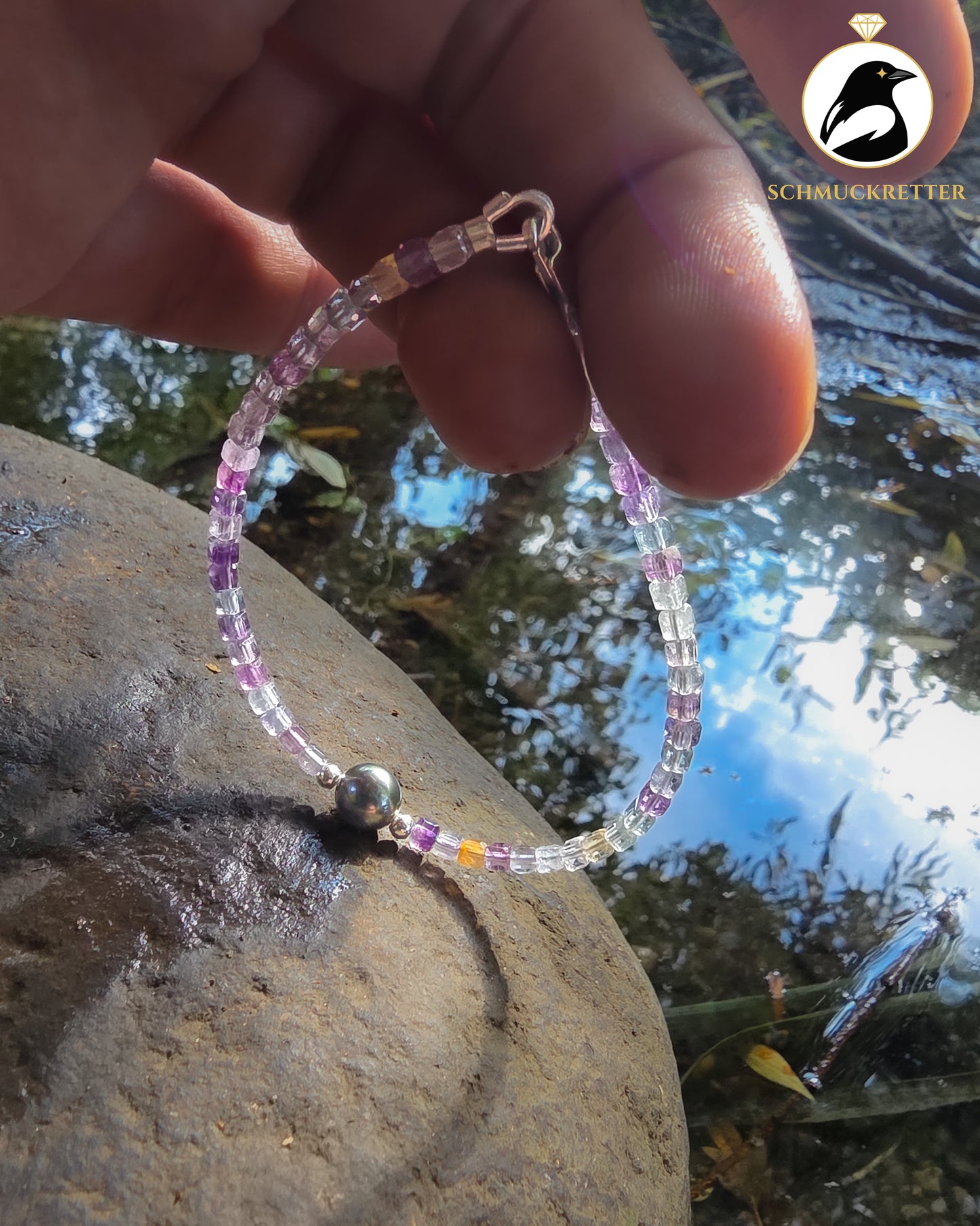 AURORA – Tahitiperlen-Armband mit Multi-Fluorit | 925 Silber