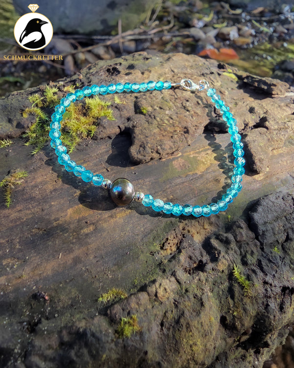 Tahitiperlen-Armband mit Blautopas | 925 Silber