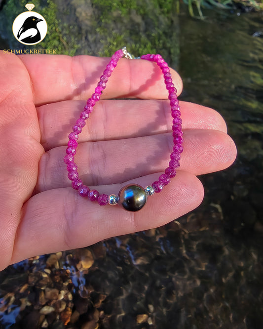 Tahitiperlen-Armband mit Rubin | 925 Silber