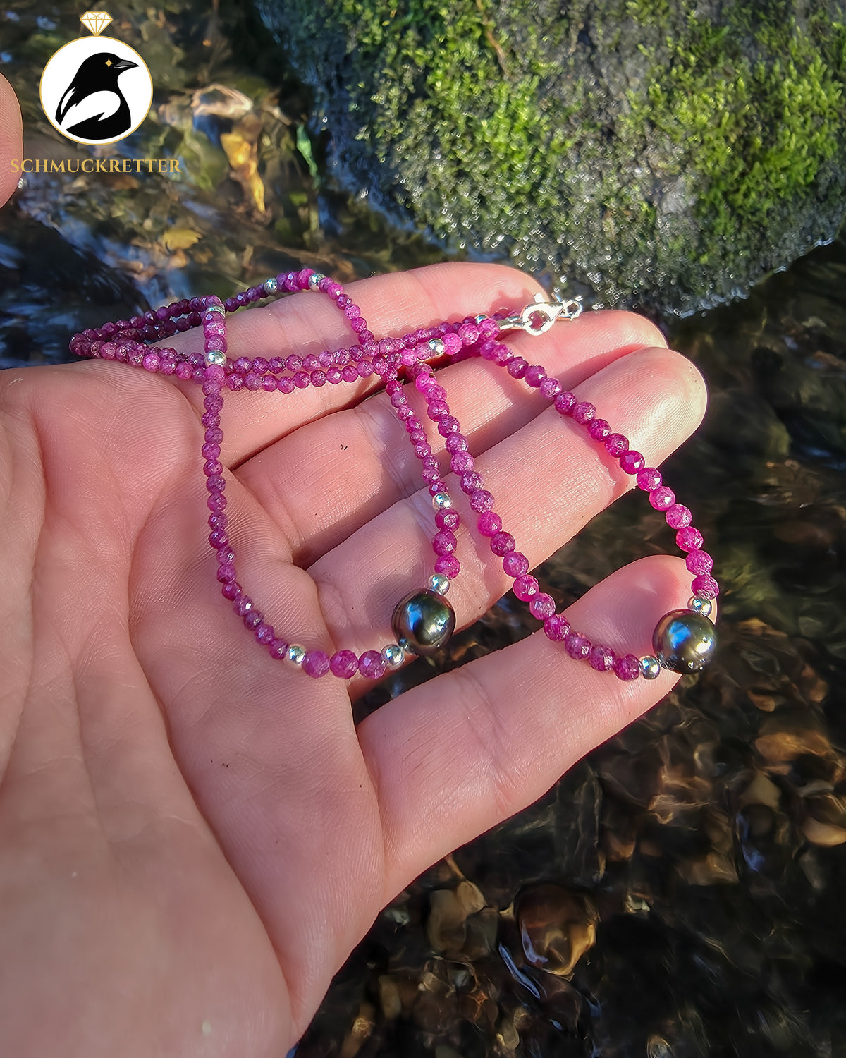Tahitiperlen-Armband mit Rubin | 925 Silber
