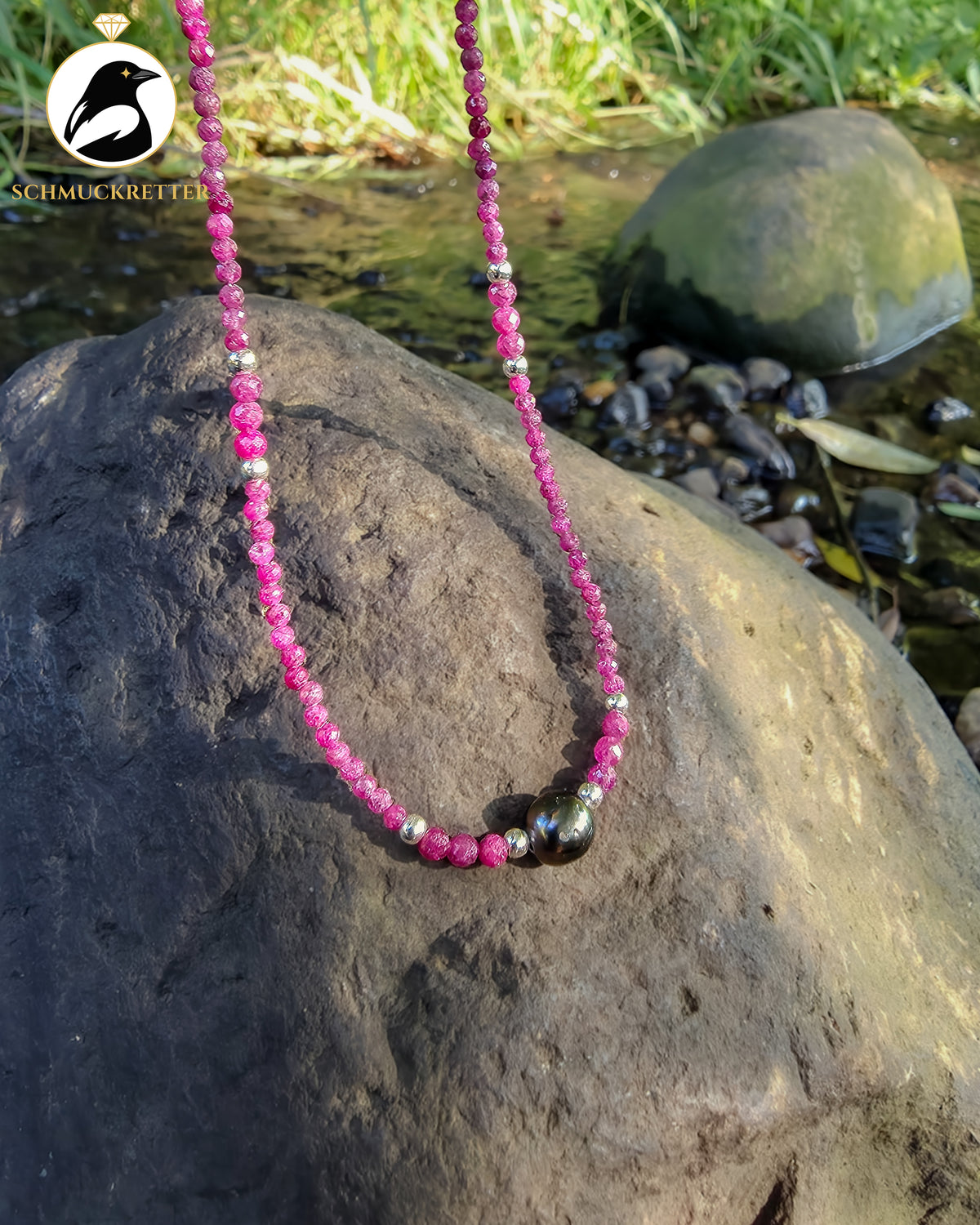 Tahitiperlen-Collier mit Rubin | 925 Silber