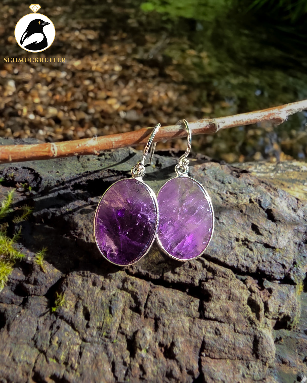 Große Amethyst-Ohrringe gefasst in 925 Silber