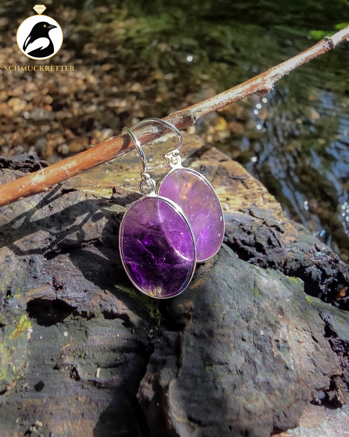 Große Amethyst-Ohrringe gefasst in 925 Silber