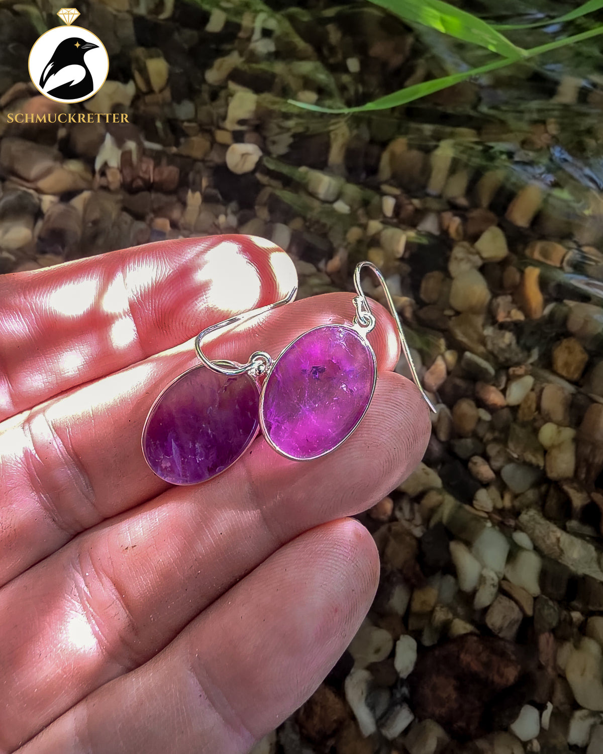 Große Amethyst-Ohrringe gefasst in 925 Silber