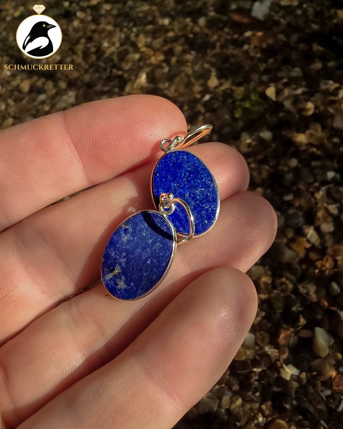 Große Lapislazuli-Ohrringe gefasst in 925 Silber